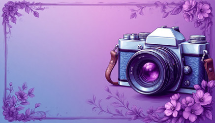 Открытка с рамкой и фотокамерой, место для текста, сертификат, плакат, баннер, сиреневый цвет - Kulkann75
