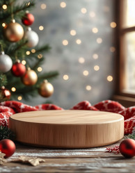 New Year Background with Podium for Presentation – Christmas Product Display, Festive Empty Stand for Showcase - Kulkann75