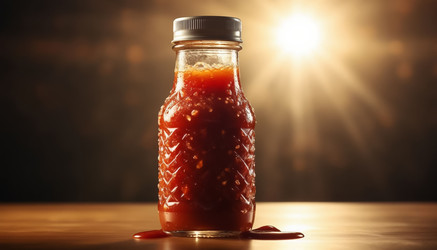 Стеклянная бутылка кетчупа, изолированная на белом фоне, красный томатный соус, прозрачная емкость (пустая или полная) - Kulkann75