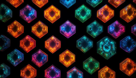 Illuminated Hexagonal Honeycomb on Dark Backdrop – Abstract 3D Mesh, Neon Golden Structure for Cyber Design - Kulkann75