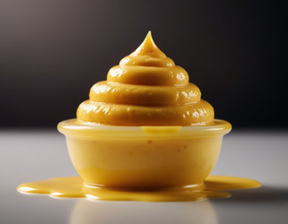 Yellow mustard sauce in white ceramic bowl – close-up for dipping and condiment - Kulkann75