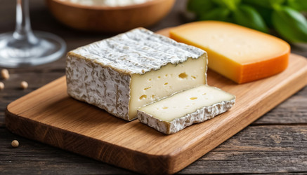 Мягкий сыр на деревянной доске. Сливочный молочный продукт ручной работы. Деревенская подача - Kulkann75