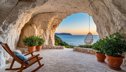 Эко-отель White Cave Grotto с выходом к морю и плетеными стульями – уникальный отдых на скале, природная архитектура и вид на океан - Kulkann75