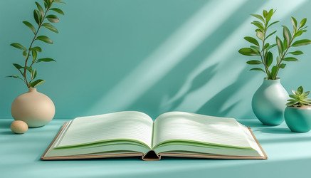 Пустой блокнот на мятно-зеленом фоне, пустые страницы для ведения дневника, офиса или творческой деятельности - Kulkann75
