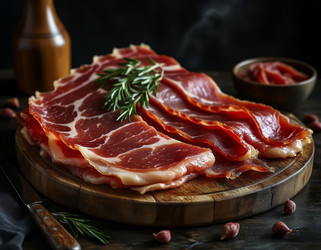 Ножка ветчины Хамон Иберико с ломтерезкой для мяса – вяленая испанская ветчина премиум-класса крупным планом - Kulkann75