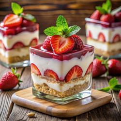 Восхитительный многослойный десерт с клубникой и сливками. Генеративный искусственный интеллект - RomanZ