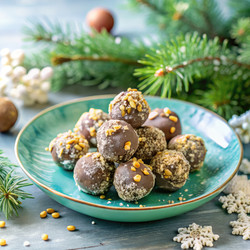 Вкусные шоколадные лакомства на декоративной тарелке. Генеративный искусственный интеллект - RomanZ