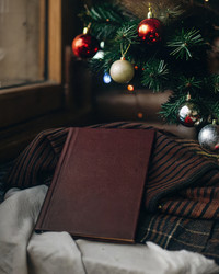 Уютная новогодняя атмосфера с книгой и украшенной елкой. Генеративный ИИ - RomanZ