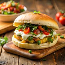 Вкусный сэндвич с большим количеством свежих овощей и соуса. Генеративный ИИ - RomanZ