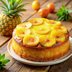 Вкусный ананасовый пирог с тропическими фруктами на деревянном столе. Генеративный ИИ - RomanZ