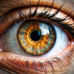 Крупный план человеческого глаза, демонстрирующий сложные цвета и узоры. Генеративный искусственный интеллект - RomanZ