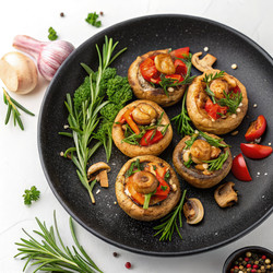 Вкусные запеченные грибы со свежими овощами и зеленью. Генеративный искусственный интеллект - RomanZ