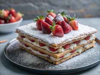Вкусный домашний клубничный слоеный торт со свежими фруктами. Генеративный искусственный интеллект - RomanZ