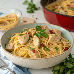 Быстрый рецепт спагетти с курицей для вкусного ужина в будний день. Генеративный ИИ - RomanZ