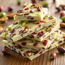 Вкусная клюквенно-фисташковая глазурь, выложенная на деревянной поверхности. Генеративный искусственный интеллект - RomanZ