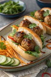 Вкусные фрикадельки бань ми, подаваемые со свежими овощами. Генеративный искусственный интеллект - RomanZ