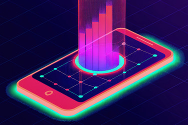 Светящаяся голографическая диаграмма, проецируемая на экран смартфона. Генеративный ИИ - RomanZ