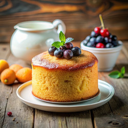Вкусный торт, украшенный свежими ягодами, на деревянном столе. Генеративный искусственный интеллект - RomanZ