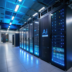 Серверы искусственного интеллекта, размещенные в современном технологическом центре. Генеративный ИИ - RomanZ