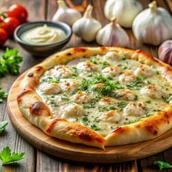 Вкусная пицца с чесночным соусом и свежей зеленью. Генеративный искусственный интеллект - RomanZ