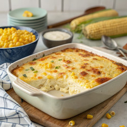 Простая запеканка из кукурузы со сливочным сыром, идеально подходящая для семейного застолья. Генеративный искусственный интеллект - RomanZ