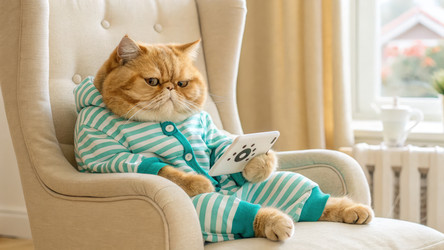 Пухленький рыжий кот породы экзотическая короткошерстная отдыхает в уютном кресле. Генеративный ИИ - RomanZ