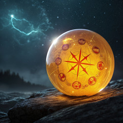 Сфера Dragon Ball RZ стандартного масштаба, светящаяся в ночном небе. Генеративный ИИ - RomanZ
