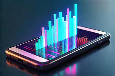 Светящаяся голографическая диаграмма, проецируемая со смартфона на гладкую поверхность. Генеративный ИИ - RomanZ