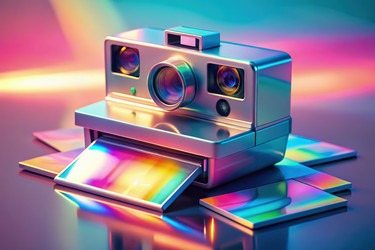 Винтажный фотоаппарат Polaroid, запечатлевающий яркие цвета с помощью стандартной шкалы Holorz. Генеративный ИИ - RomanZ