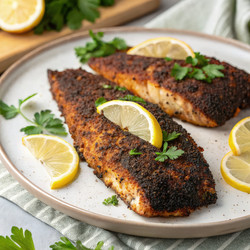 Вкуснейшее филе сома, приготовленное на гриле, подается с дольками лимона на тарелке. Генеративный искусственный интеллект - RomanZ