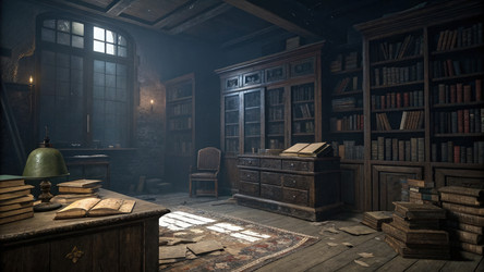 Старые книги и забытые предметы наполняют комнату историей. Генеративный искусственный интеллект - RomanZ