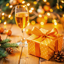 New Year’s Eve Gift With Warm Holiday Atmosphere and Festive Decorations. Generative AI - RomanZ