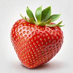Яркие ягоды клубники на прозрачном фоне с зелеными листьями. Генеративный искусственный интеллект - RomanZ