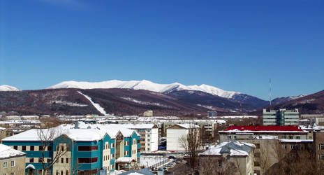 Вид на горнолыжный комплекс «Горный воздух». Сахалин. View of the ski complex "Gorny Vozduh". Sakhalin. (marka) - marka