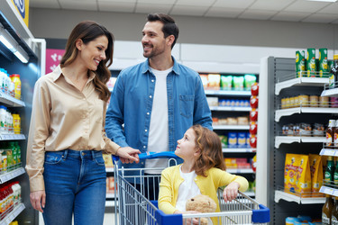 Семейные покупки продуктов в супермаркете для нужд семьи - SeventyFour