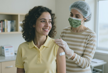 Взрослая женщина получает послевакцинационный уход в медицинской клинике. - SeventyFour