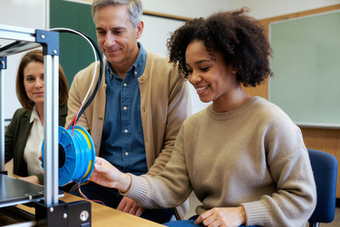 Чернокожая женщина, работающая с 3d-принтером во время обучения stem в классе - AnnaStills