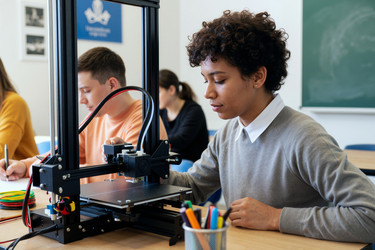 Чернокожая девочка-подросток работает с 3d-принтером в классе stem - AnnaStills