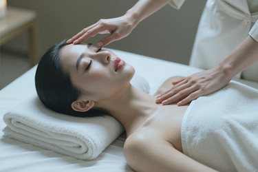 Азиатская женщина получает массаж лица во время оздоровительных процедур в спа-салоне - DragonImagesAsia