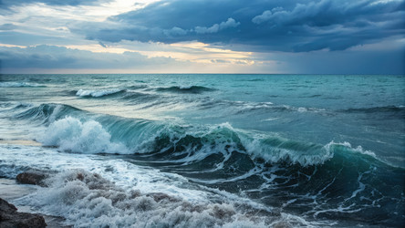 Бурное море сменяется спокойным морем под облачным небом. Генеративный ИИ - RomanZ
