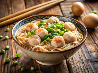 Вкуснейшая порция лапши с рыбными шариками и зеленым луком. Генеративный искусственный интеллект - RomanZ