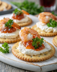 Вкусные крекеры с приправами, посыпанные креветками и соусом. Генеративный искусственный интеллект - RomanZ