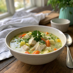 Вкусный домашний куриный суп со свежими овощами. Генеративный искусственный интеллект - RomanZ