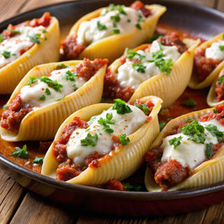 Вкусные фаршированные макаронные ракушки, подаваемые с соусом маринара. Генеративный искусственный интеллект - RomanZ