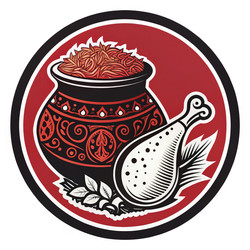 Логотип Biryani Pot с изображением курицы и замысловатыми узорами. Генеративный ИИ - RomanZ