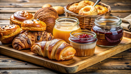 Вкуснейшая выпечка: круассаны, маффины и бублики на витрине - RomanZ