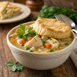 Ароматный куриный суп-пюре с хрустящей бисквитной корочкой. Генеративный искусственный интеллект - RomanZ