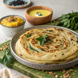 Вкусные параты Анда Малабар, подаваемые с чатни и карри. Генеративный искусственный интеллект - RomanZ