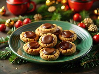 Вкусные маленькие печеньки с арахисовой пастой на праздничной тарелке. Генеративный искусственный интеллект - RomanZ