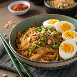 Вкусный пад тай с вареными яйцами и зеленым луком. Генеративный искусственный интеллект - RomanZ